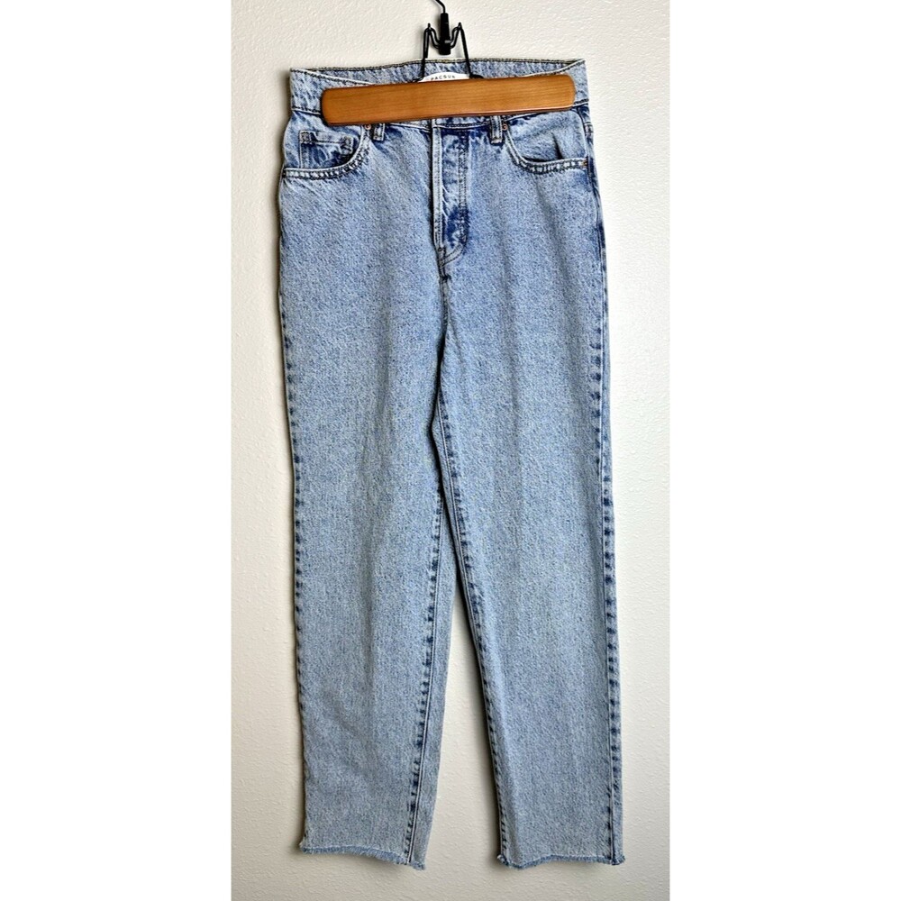 PacSun High Rise Straight Leg Jeans Women's Sz 25 Light Wash Raw Hem 100% Cotton